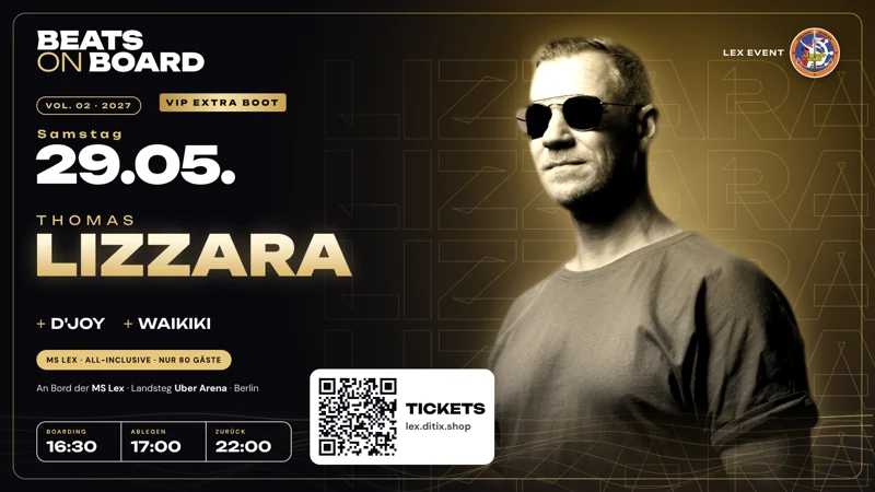 Flyer Beats on Board Vol. 02 · VIP Extra Boot am 29.05.2027 – Party auf der MS Lex in Berlin
