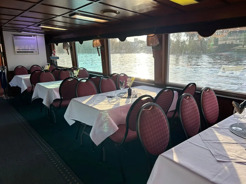 Laid tables in the saloon of MS Lex